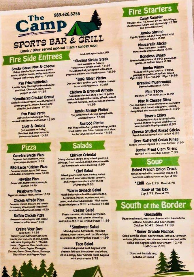 Camp Sports Bar & Grill - Gladwin, MI menu_pic