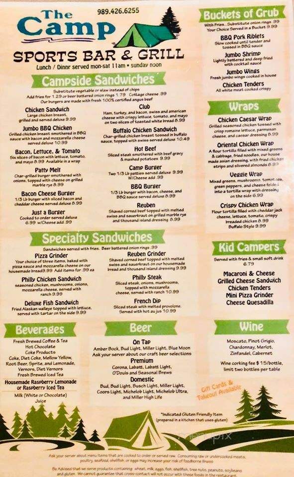 Camp Sports Bar & Grill - Gladwin, MI menu_pic