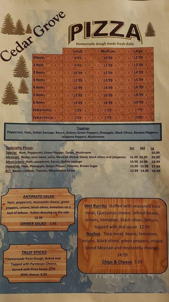 Cedar Grove Bar & Grill - Hubbard Lake, MI menu_pic