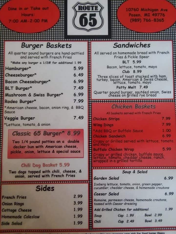 Route 65 Diner - Posen, MI menu_pic