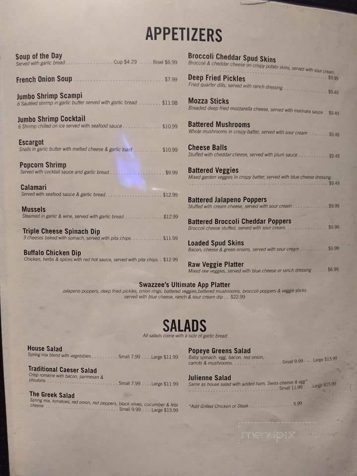 Swazzee's - Waterford, ON menu_pic