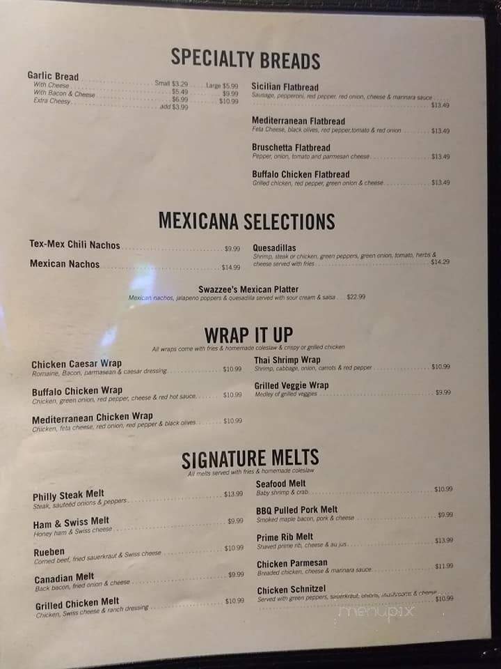 Swazzee's - Waterford, ON menu_pic