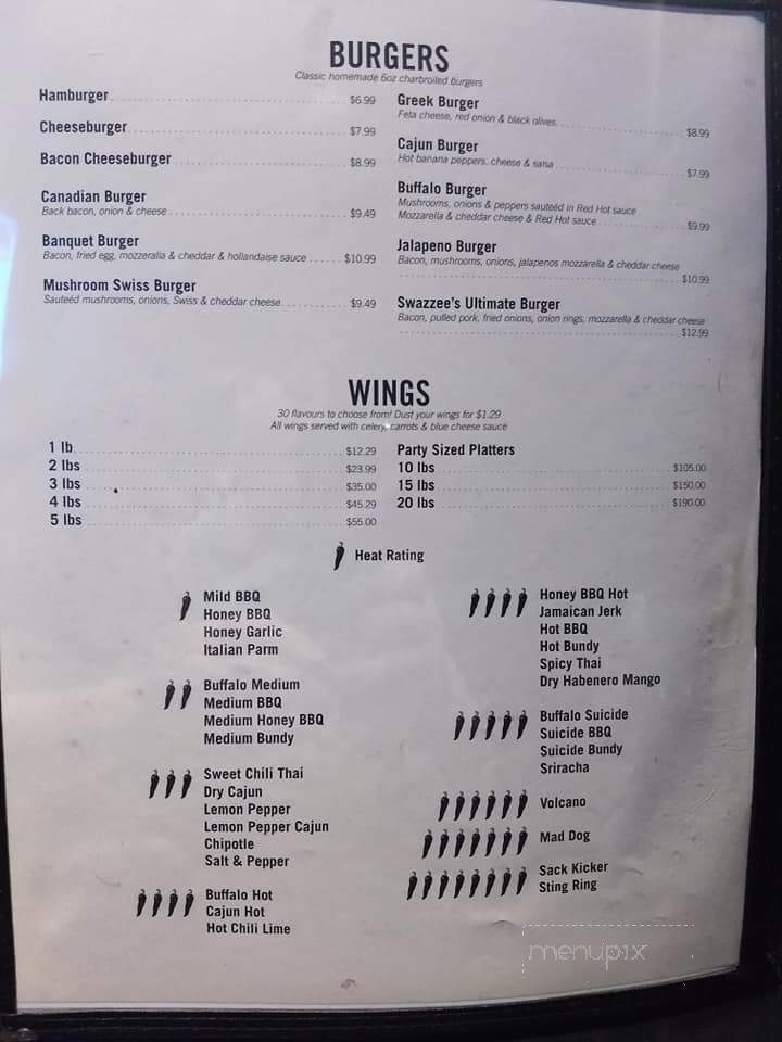 Swazzee's - Waterford, ON menu_pic