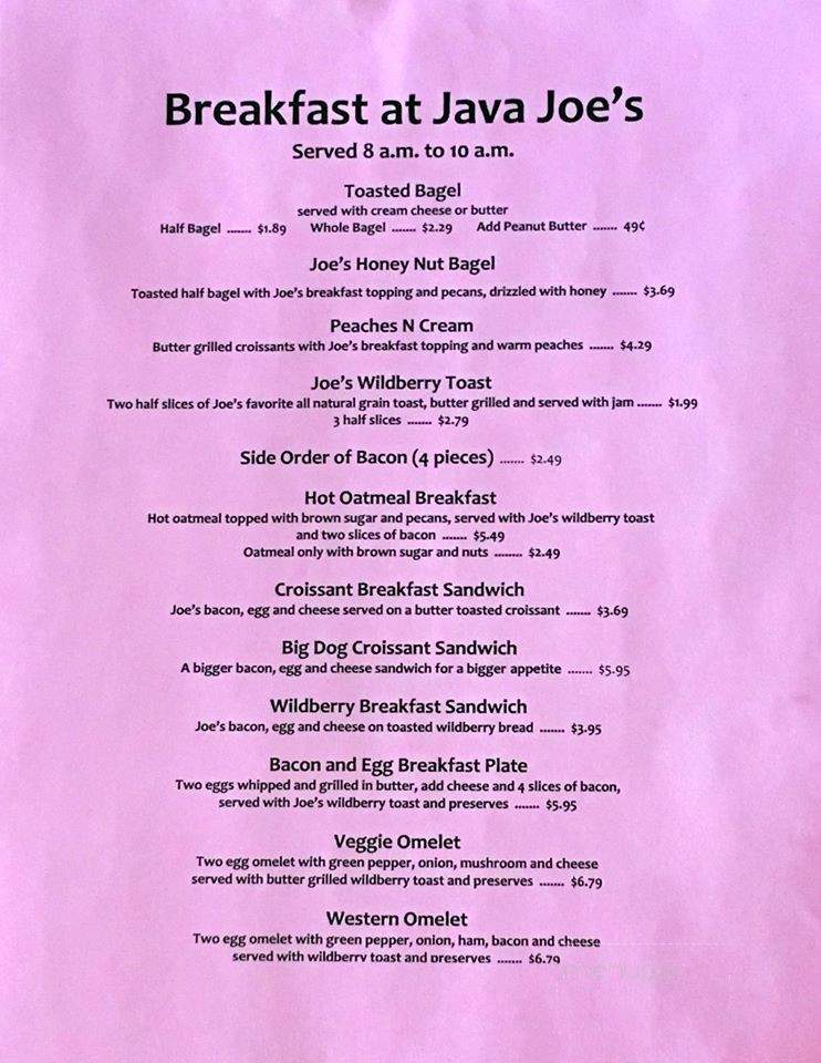 Menu of Java Joe's in Centralia, IL 62801