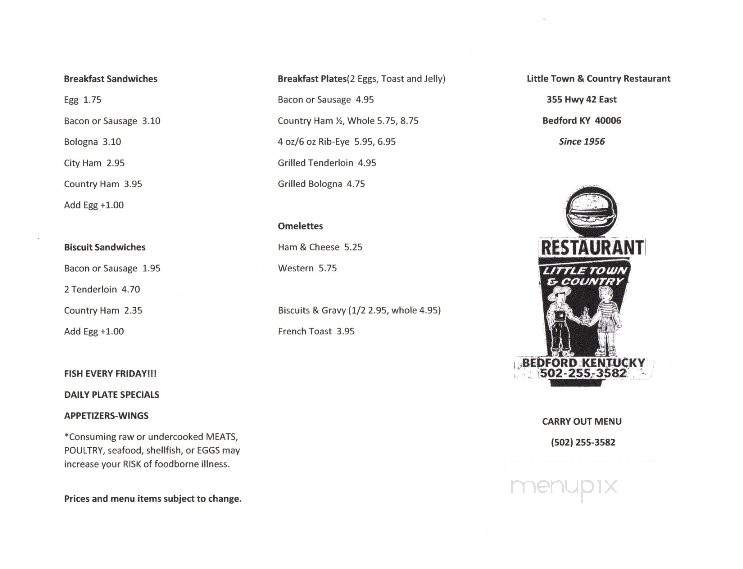 Little Town & Country Restaurant - Bedford, KY menu_pic