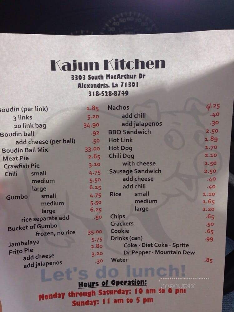 Kajun Kitchen - Alexandria, LA menu_pic