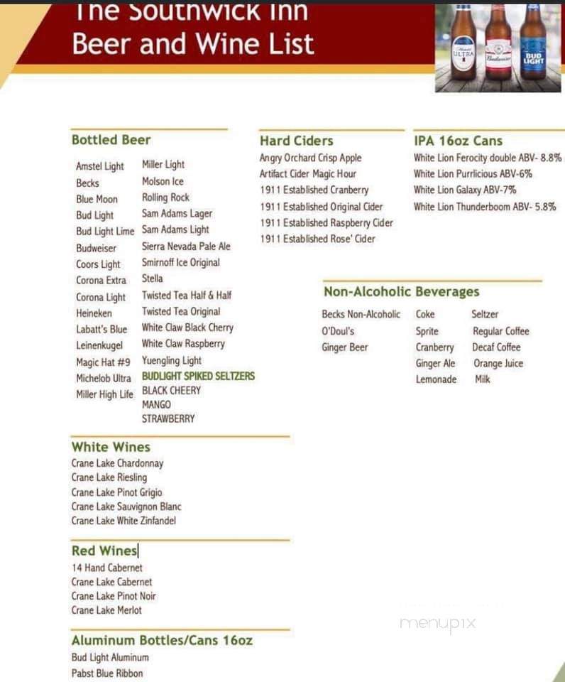 Southwick Inn - Southwick, MA menu_pic