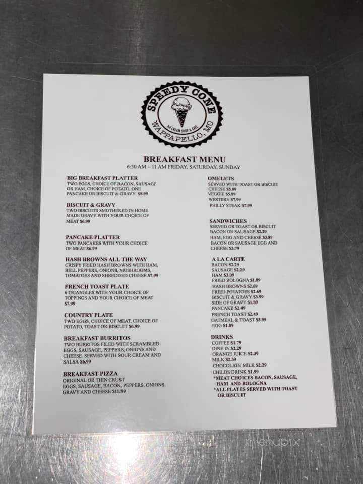 Speedy Cone - Wappapello, MO menu_pic