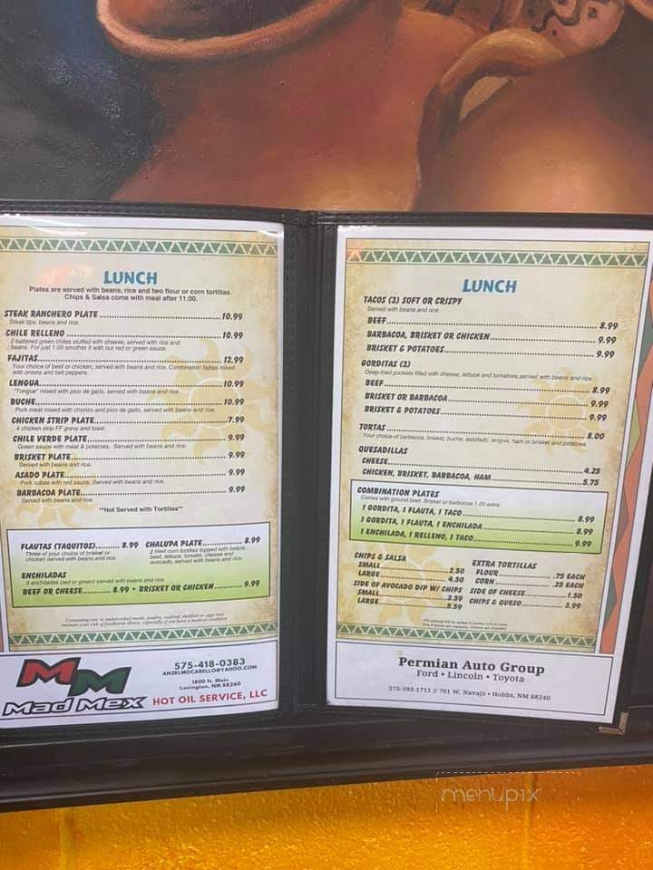 Sara's Place - Lovington, NM menu_pic