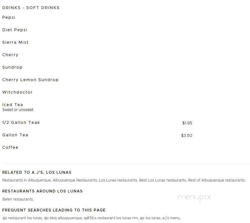 A J's Restaurant - Los Lunas, NM menu_pic