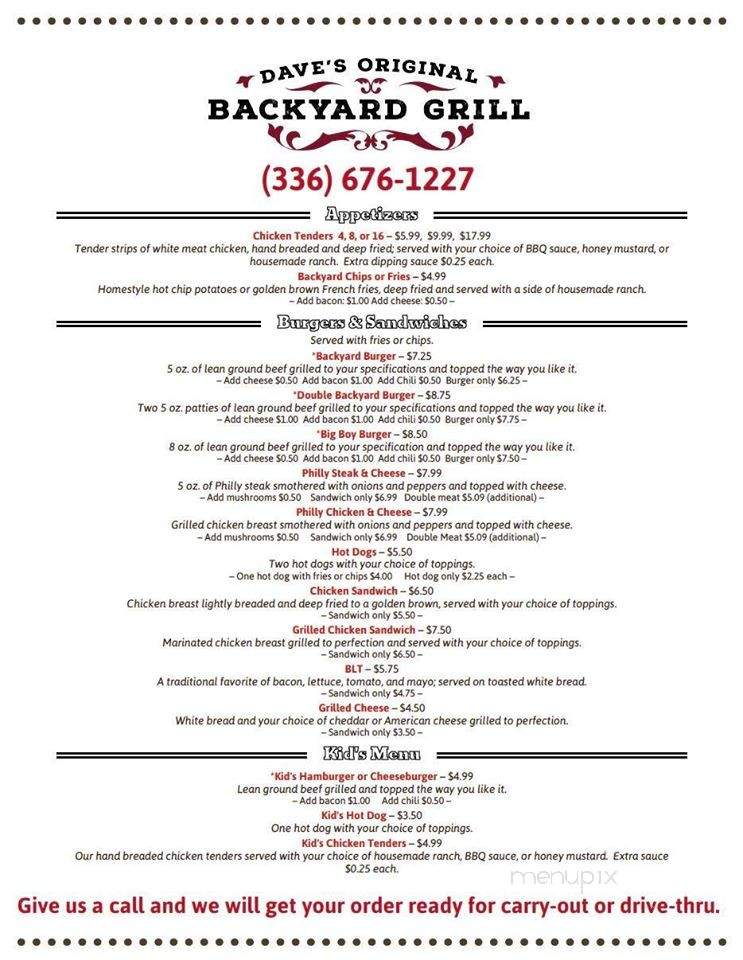 Backyard Grill - Climax, NC menu_pic