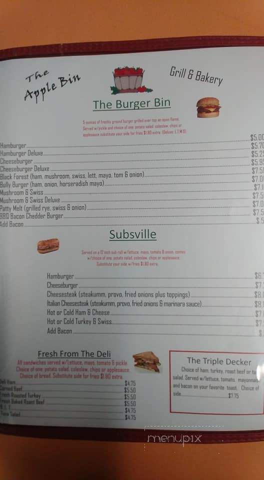 Apple Bin Grill & Bakery - Biglerville, PA menu_pic