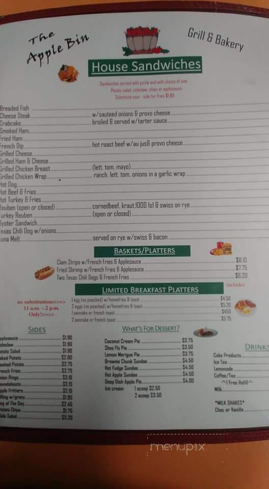 Apple Bin Grill & Bakery - Biglerville, PA menu_pic