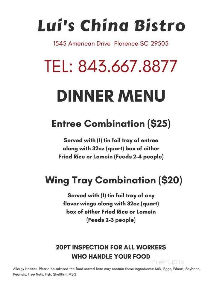 Lui's Chinese Restaurant - Florence, SC menu_pic