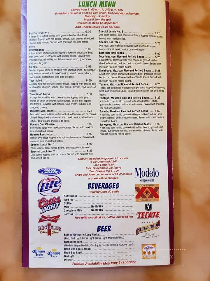 El Gallero Mexican Restaurant - Milan, TN menu_pic