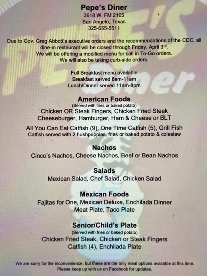 Pepe's Diner - San Angelo, TX menu_pic