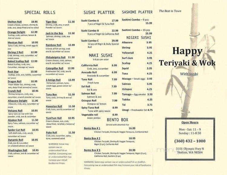 Happy Teriyaki Restaurant - Shelton, WA menu_pic