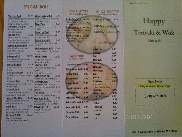 Happy Teriyaki Restaurant - Shelton, WA menu_pic