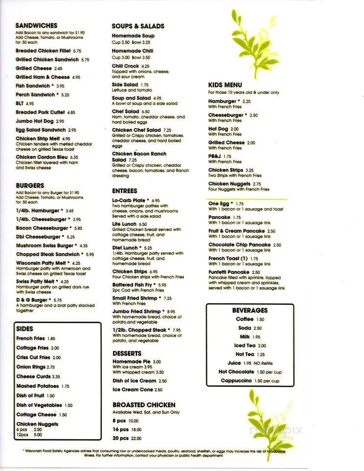 D & G Restaurant - Greenleaf, WI menu_pic
