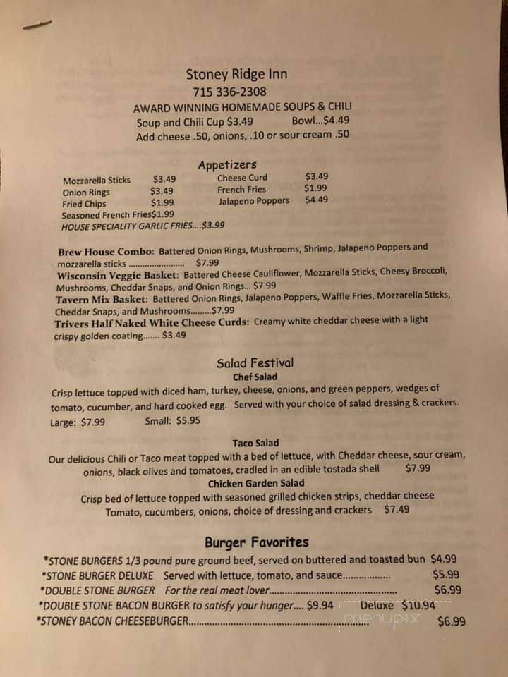 Stoney Ridge Inn - Goodman, WI menu_pic