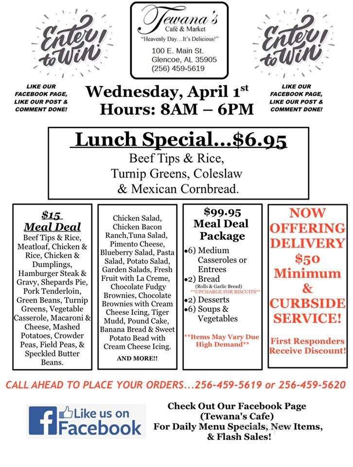 Tewana's - Glencoe, AL menu_pic