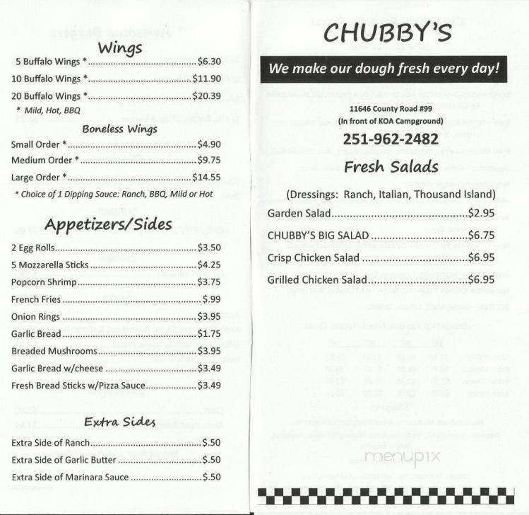 Chubby's Pizza Ribs & More - Lillian, AL menu_pic