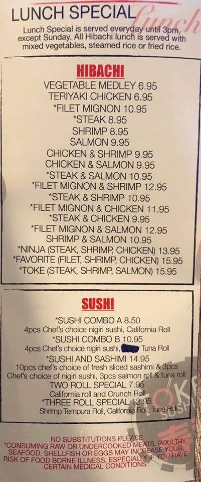Toke Sushi & Grill - Oneonta, AL menu_pic