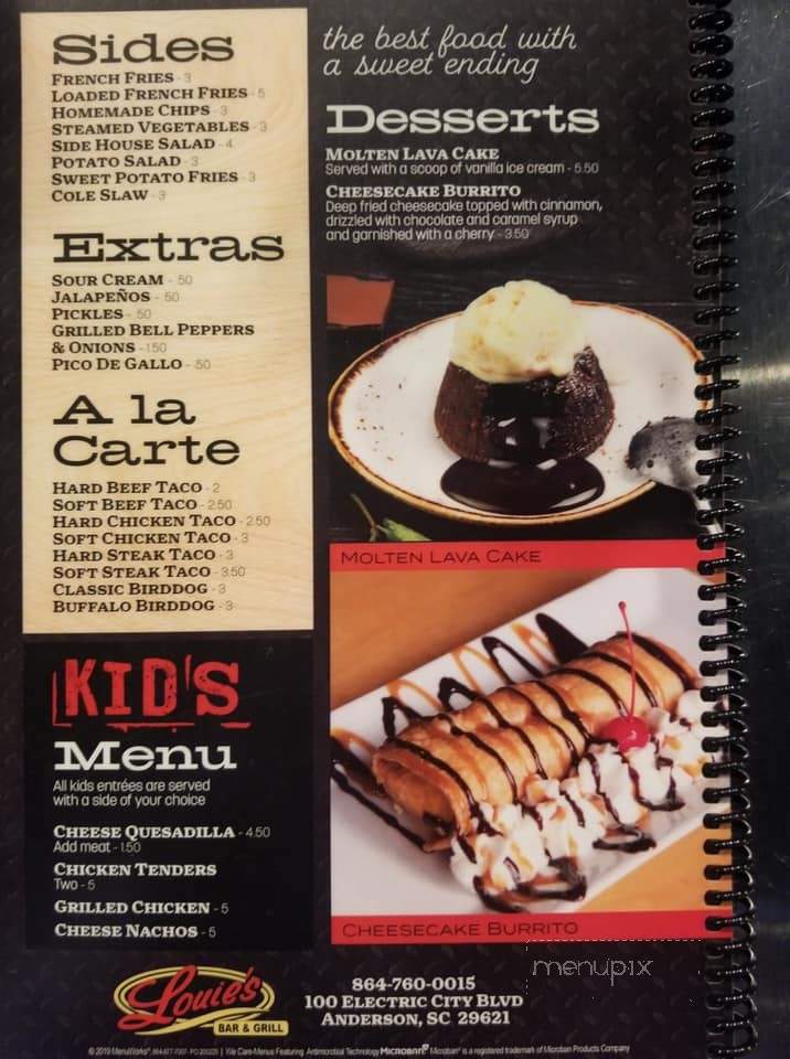 Louie's Bar and Grill - Anderson, SC menu_pic