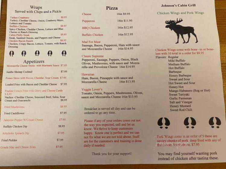 Johnson's Cabin Grill - Hartford, NY menu_pic