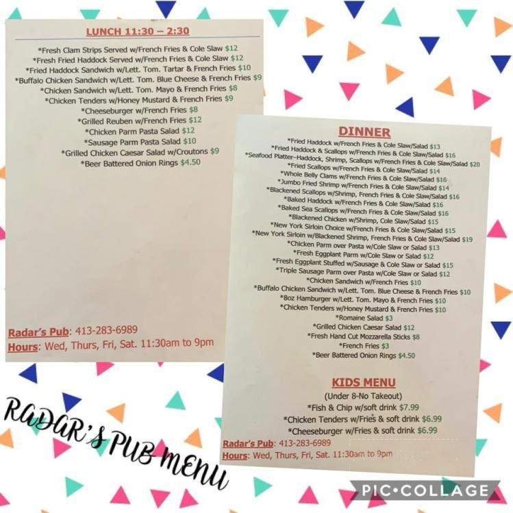 Radar's Pub - Three Rivers, MA menu_pic