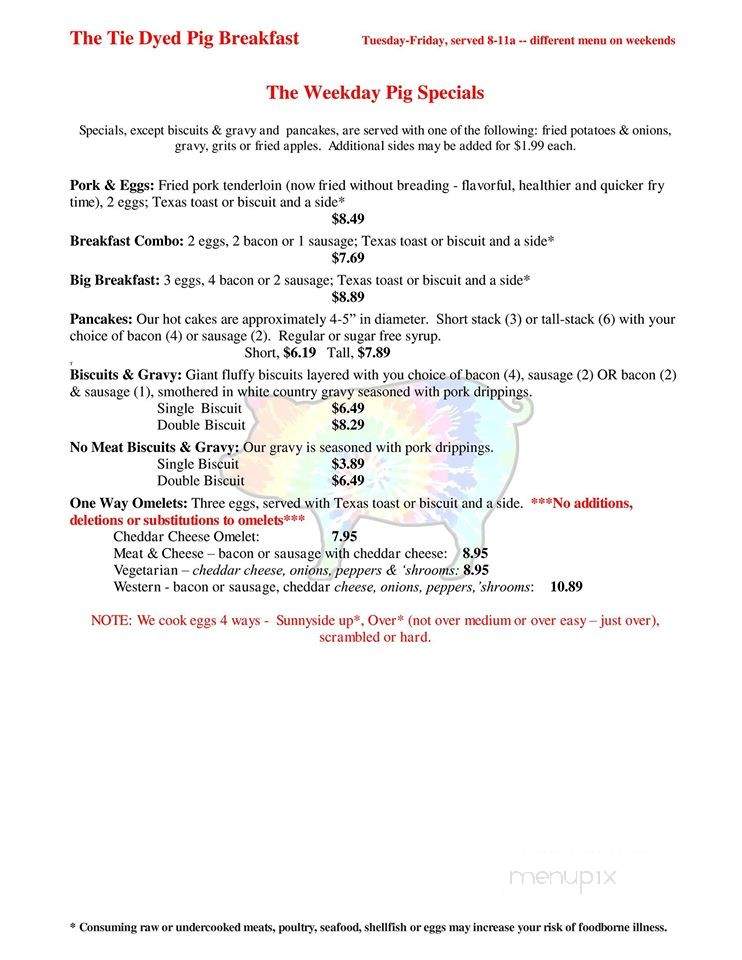 The Tie Dyed Pig - Radford, VA menu_pic