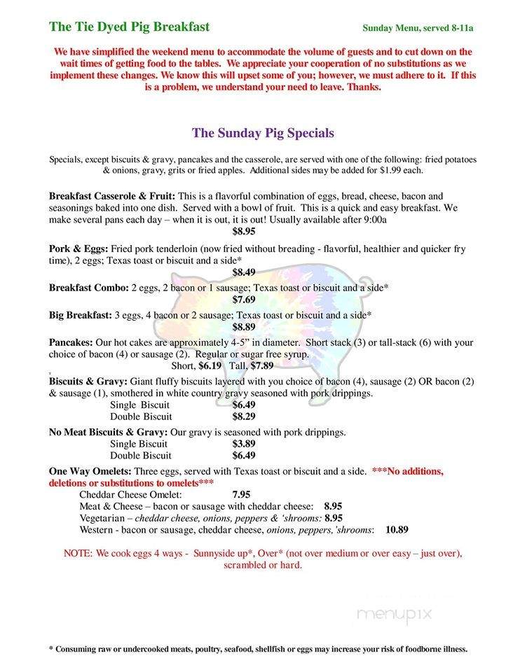 The Tie Dyed Pig - Radford, VA menu_pic