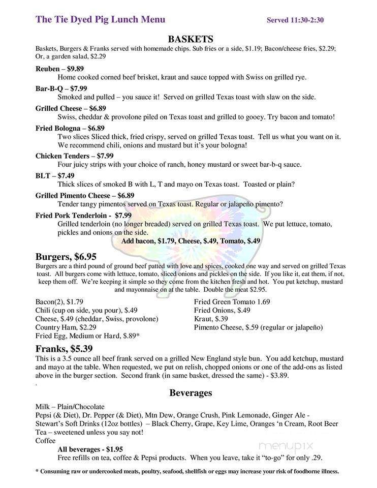 The Tie Dyed Pig - Radford, VA menu_pic