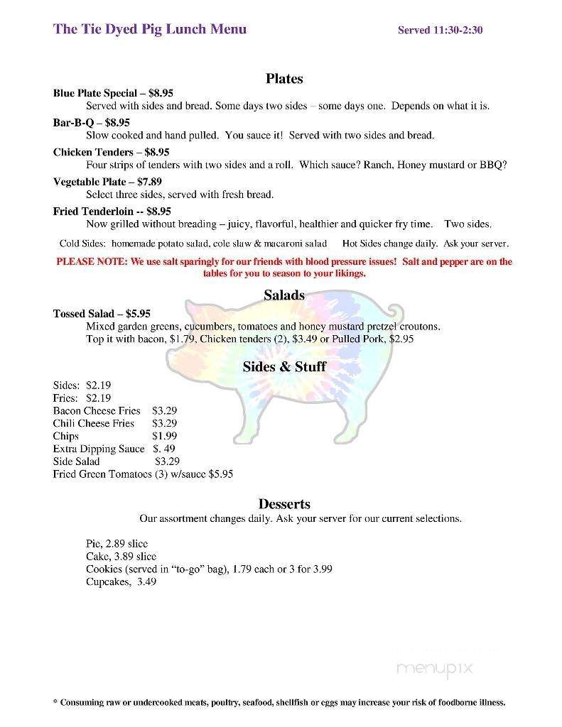 The Tie Dyed Pig - Radford, VA menu_pic