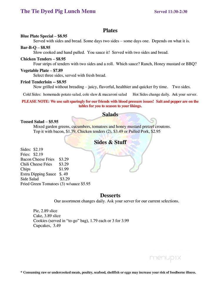 The Tie Dyed Pig - Radford, VA menu_pic