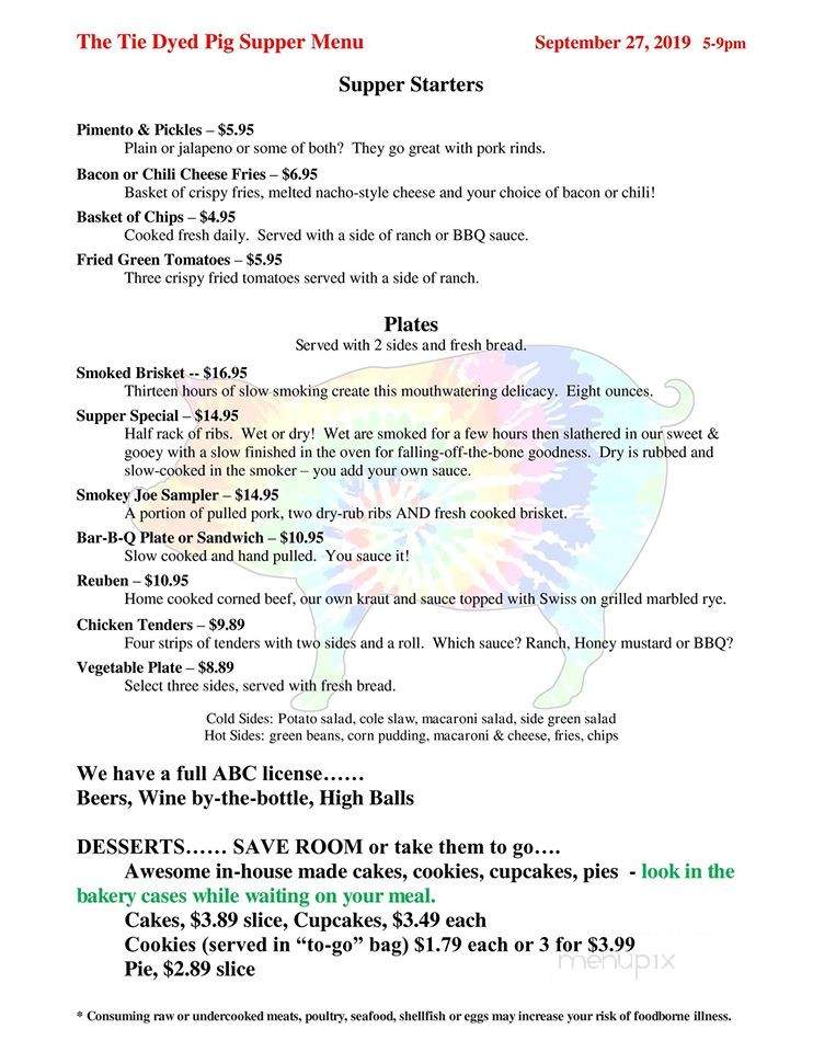 The Tie Dyed Pig - Radford, VA menu_pic