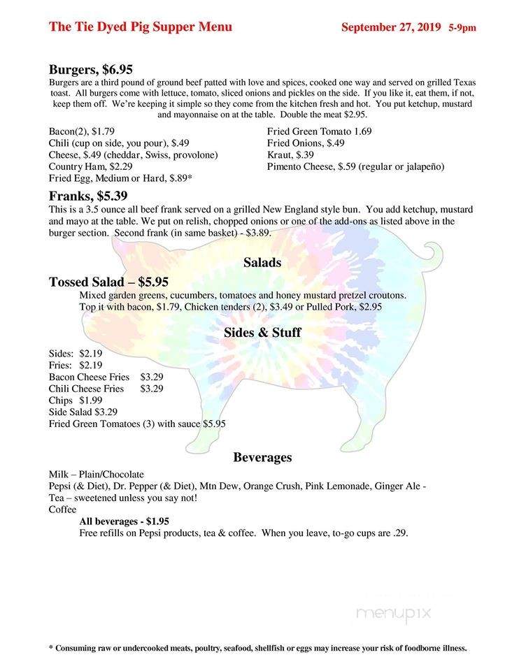 The Tie Dyed Pig - Radford, VA menu_pic