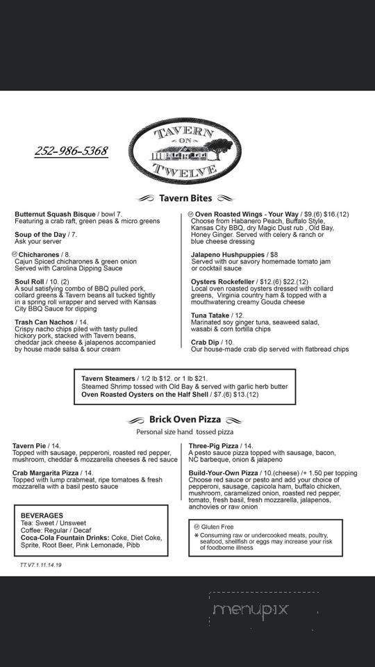 Tavern on 12 - Hatteras, NC menu_pic