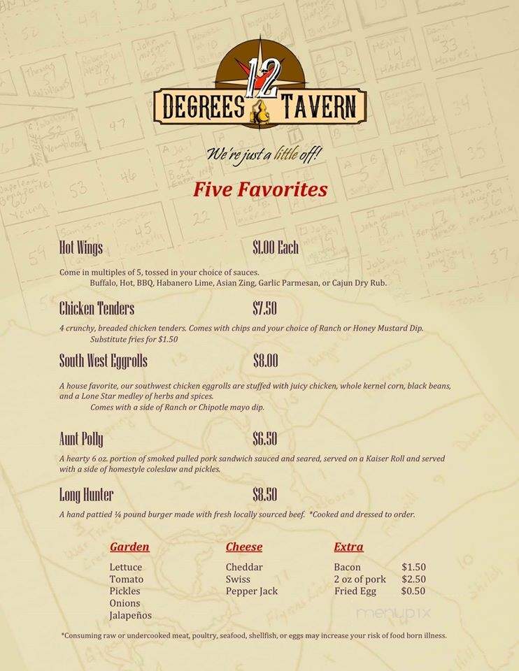 12 Degrees Tavern - Gainesboro, TN menu_pic