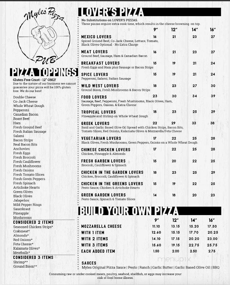 Myles Pizza Pub - Greenville, SC menu_pic