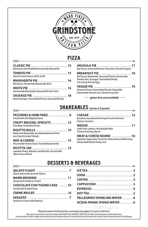 Grindstone Restaurant - Williamstown, NJ menu_pic
