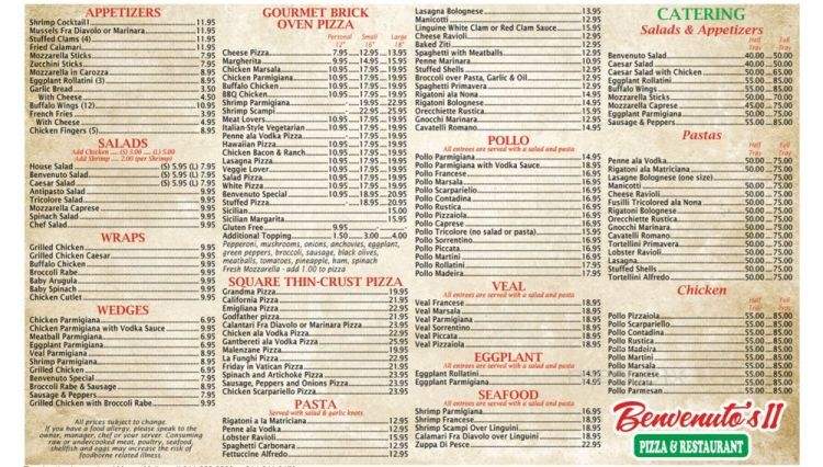 Benvenuto's II - Mohegan Lake, NY menu_pic