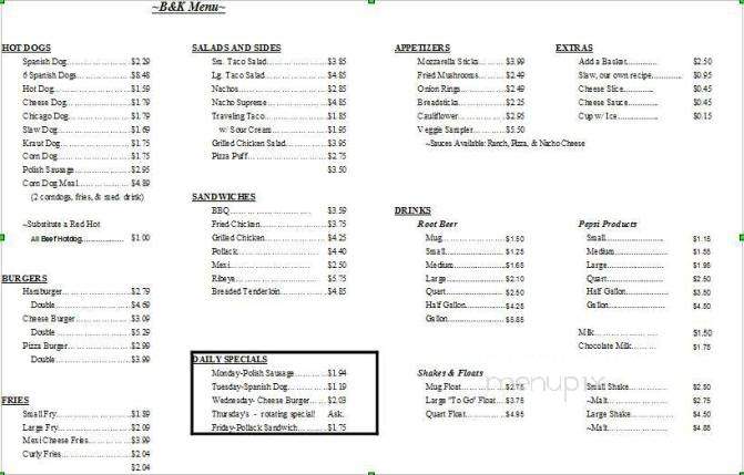 B & K Drive In Knox - Knox, IN menu_pic