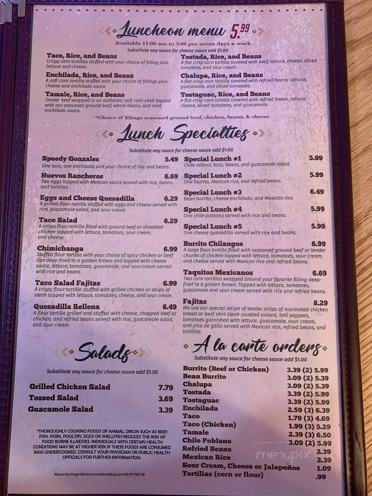 Verde Valle Mexican Reastaurant - Morrison, TN menu_pic