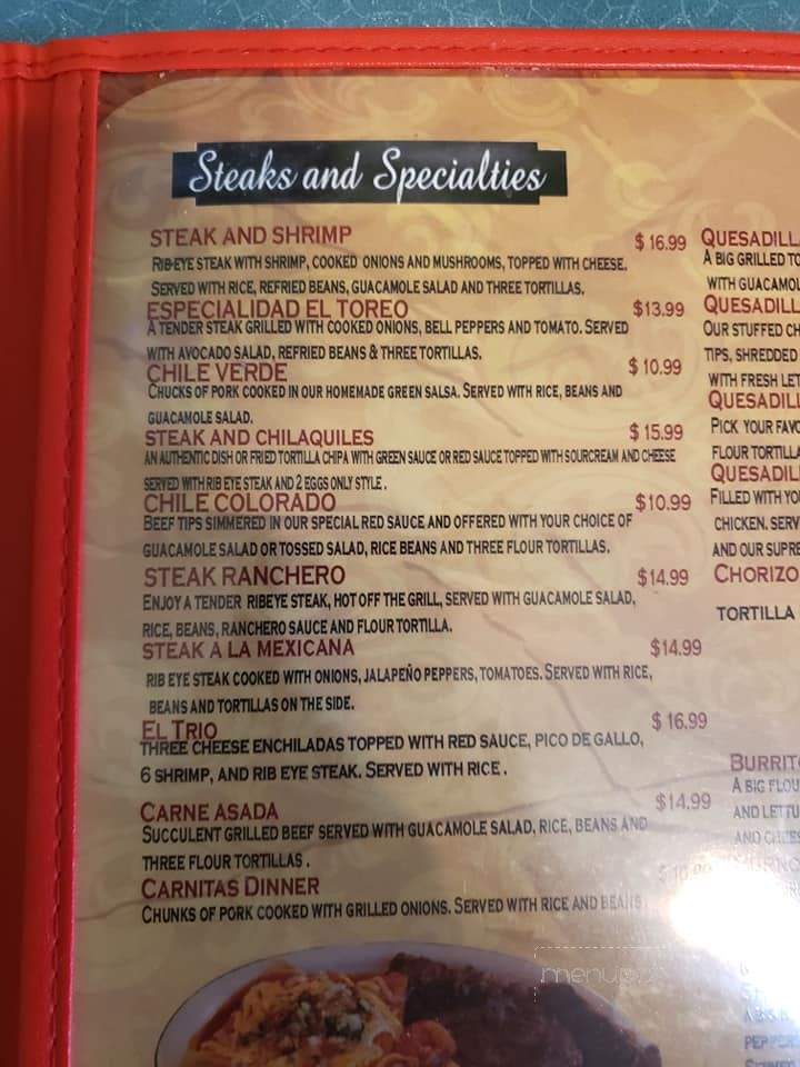 El Toreo - Taylorsville, IN menu_pic