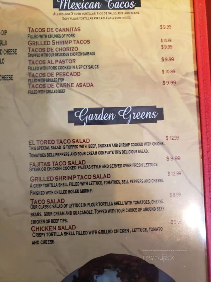 El Toreo - Taylorsville, IN menu_pic