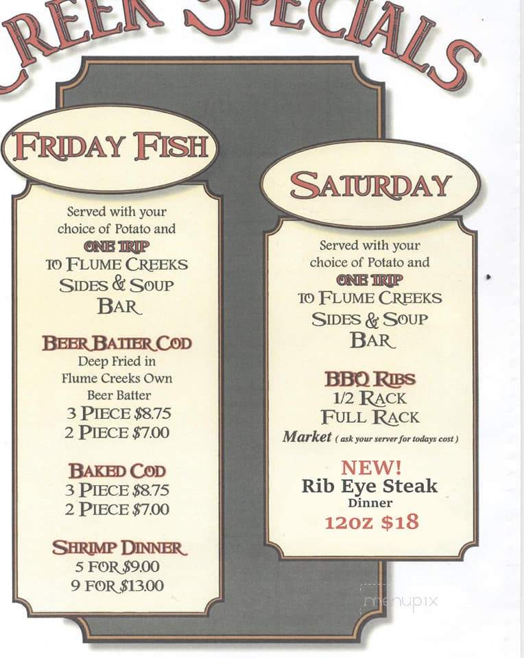 Flume Creek Family Grill - Rosholt, WI menu_pic