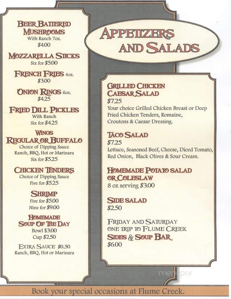 Flume Creek Family Grill - Rosholt, WI menu_pic