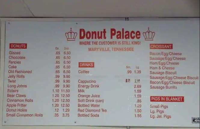 The Donut Palace - Oak Ridge, TN menu_pic