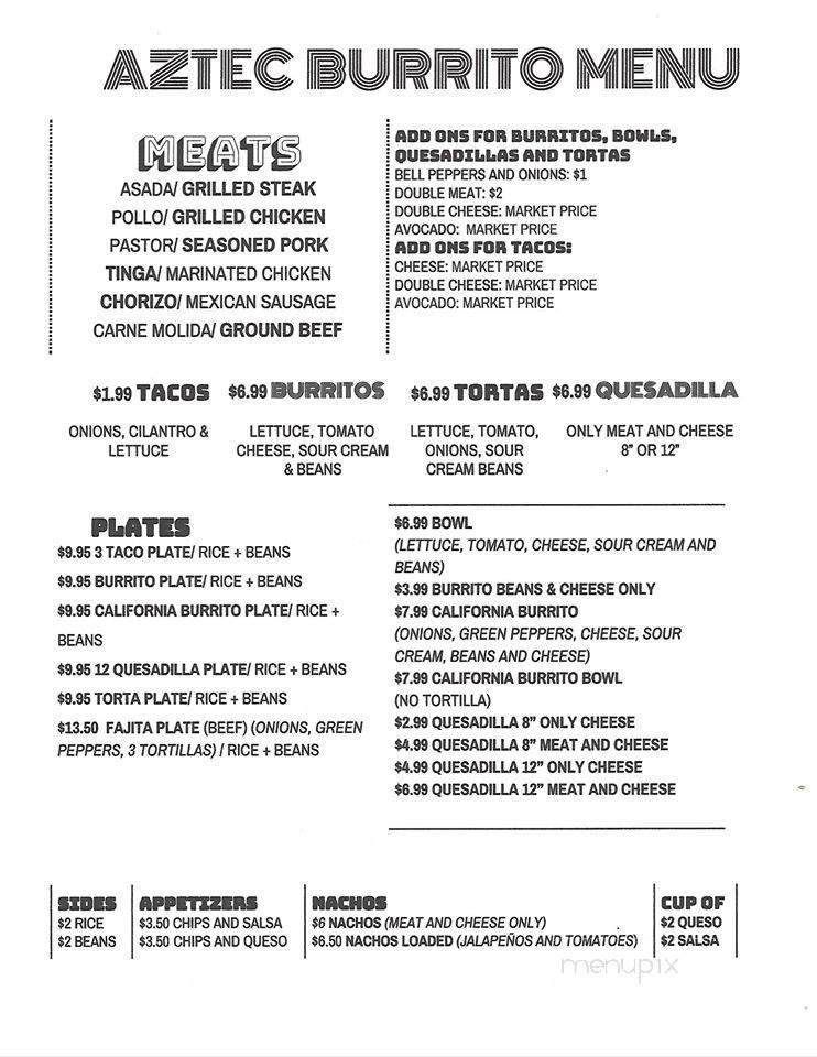Aztec Burrito - Bullard, TX menu_pic